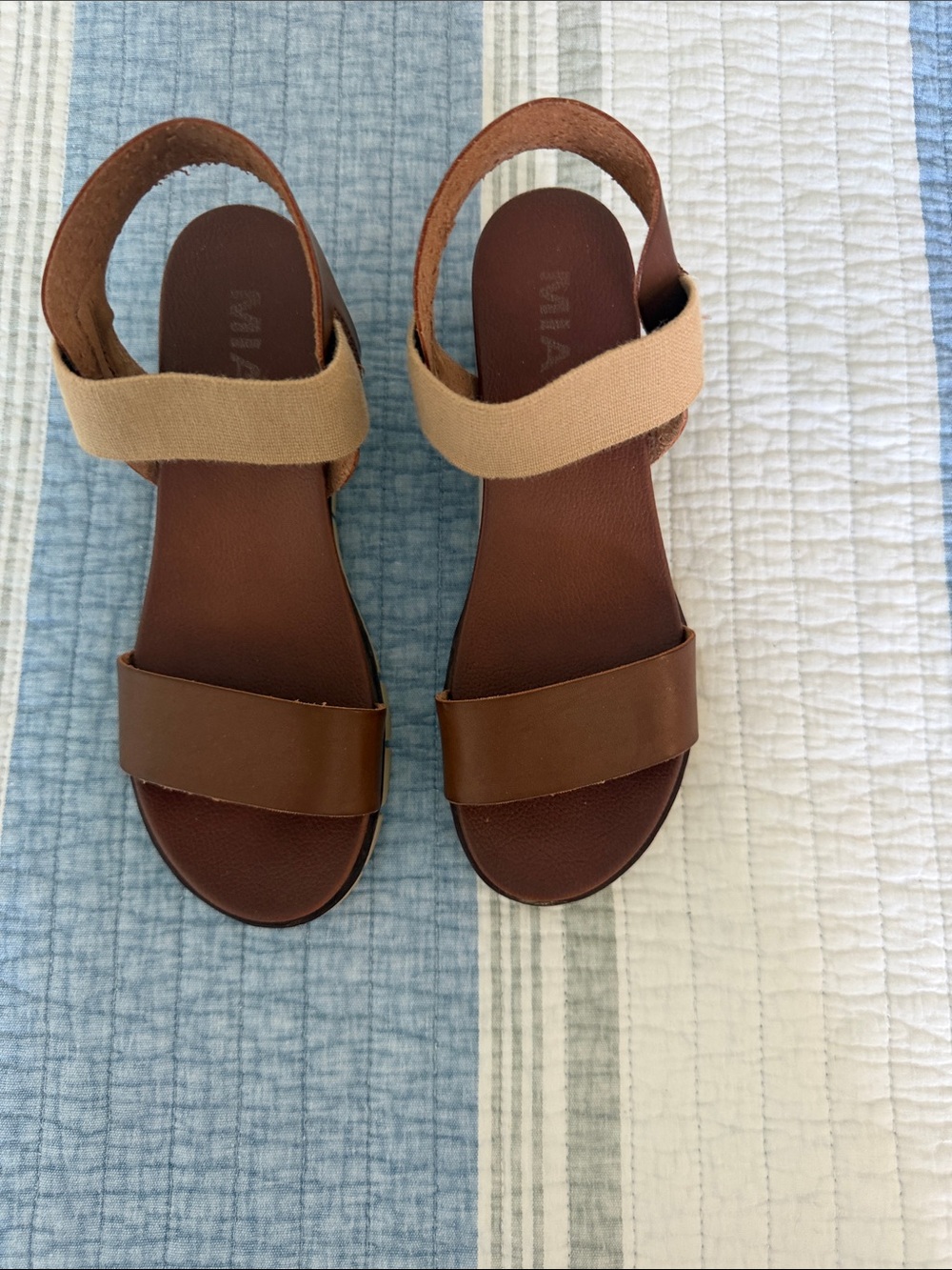 MIA Brown Sandal with Beige Elastic Ankle Strap